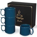 Bulete Coffee Mugs Gift Set of 4, Large 19 oz Stackable Ceramic Coffee Mug, Coffee Cups with Large Handle for Latte, Cappuccino, Milk, Dishwasher & Microwave Safe, Ideal Gift for Men, Women - Blue