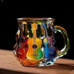 3D Guitar Art Coffee Mug 15oz Handmade Colorful Crystal Cup for Coffee, Tea & Milk Artistic Music Lover Gift Unique Rainbow Mug for Men & Women, Home & Office