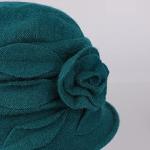 Wool Cloche Bucket Hat for Women 1920s Floral Bowler Cap Elegant Church Dress Cap Winter Warm Fedora Hat Green