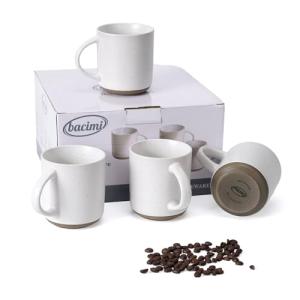 Bacimi® - Coffee Mugs Set of 4 - Stoneware Mugs 13.5oz - Ceramic Coffee Cups with Handle - Large Coffee Mug for Cappuccino, Latte & Hot Beverages - Eggshell White