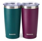 SUNWILL Travel Coffee Mug with Lid, 20 oz Tumbler Set of 2, Insulated Stainless Steel Cup for Drinks， Water, Tea, Powder Coated Forest Green & Plum