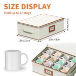 Aokeyee 2-Pack Cup and Mug Storage Box, Hard Shell China Storage Containers - Holds 24 Coffee Mugs, Tea Cups & Glasses, Stackable Organizers with Lid, Handles, Zippers & Label for Moving, Ivory