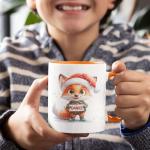 Customized Name Winter Fox White Mug, Cute Fox With Santa Hat Ceramic Cup, Christmas Mug Gift For Children, Personalized Animal Themed Coffee Mug 11oz 15oz, Custom Animal Lover Cup