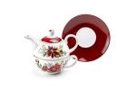 Poinsettia Pine Cone Fine Porcelain Tea For One Set, Christmas Red Poinsettia Collection, Solo Tea, Holiday Afternoon Tea, Seasonal Gift