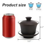 Cididu Set of 3 Gaiwan Tea Cup with Lid and Saucer, 4 Oz Small Traditional Chinese Porcelain Tea Set, Handmade Tea Bowl Teaware Black White, Ceramic Tea Brewing System for Home Kitchen Coffee