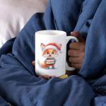 Customized Name Winter Fox White Mug, Cute Fox With Santa Hat Ceramic Cup, Christmas Mug Gift For Children, Personalized Animal Themed Coffee Mug 11oz 15oz, Custom Animal Lover Cup