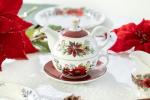 Poinsettia Pine Cone Fine Porcelain Tea For One Set, Christmas Red Poinsettia Collection, Solo Tea, Holiday Afternoon Tea, Seasonal Gift
