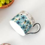 Ceramic Coffee Mug, 12oz Cute Floral Coffee Mugs with Large Handle, Blue Flower Design Stoneware Tea Cup for Office and Home