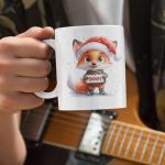 Customized Name Winter Fox White Mug, Cute Fox With Santa Hat Ceramic Cup, Christmas Mug Gift For Children, Personalized Animal Themed Coffee Mug 11oz 15oz, Custom Animal Lover Cup