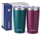 SUNWILL Travel Coffee Mug with Lid, 20 oz Tumbler Set of 2, Insulated Stainless Steel Cup for Drinks， Water, Tea, Powder Coated Forest Green & Plum