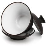 Cididu Set of 3 Gaiwan Tea Cup with Lid and Saucer, 4 Oz Small Traditional Chinese Porcelain Tea Set, Handmade Tea Bowl Teaware Black White, Ceramic Tea Brewing System for Home Kitchen Coffee