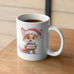 Customized Name Winter Fox White Mug, Cute Fox With Santa Hat Ceramic Cup, Christmas Mug Gift For Children, Personalized Animal Themed Coffee Mug 11oz 15oz, Custom Animal Lover Cup