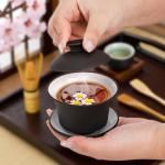 Cididu Set of 3 Gaiwan Tea Cup with Lid and Saucer, 4 Oz Small Traditional Chinese Porcelain Tea Set, Handmade Tea Bowl Teaware Black White, Ceramic Tea Brewing System for Home Kitchen Coffee