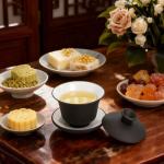 Cididu Set of 3 Gaiwan Tea Cup with Lid and Saucer, 4 Oz Small Traditional Chinese Porcelain Tea Set, Handmade Tea Bowl Teaware Black White, Ceramic Tea Brewing System for Home Kitchen Coffee