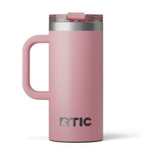 RTIC 16oz Road Trip Travel Mug with Lid and Handle, Ceramic Lined, Insulated, Stainless Steel, Metal, Double Wall Vacuum-Insulation, Portable Coffee, Tea Cup for Hot and Cold Drink, Dusty Rose