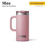 RTIC 16oz Road Trip Travel Mug with Lid and Handle, Ceramic Lined, Insulated, Stainless Steel, Metal, Double Wall Vacuum-Insulation, Portable Coffee, Tea Cup for Hot and Cold Drink, Dusty Rose