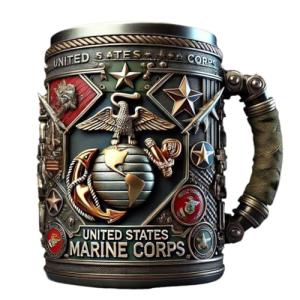 Anhuastar Military Branch Themed Stainless Steel Coffee Mug, 12 oz, Decorative 3D Relief Design 1 piece(Marine Corps)