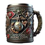 Anhuastar Military Branch Themed Stainless Steel Coffee Mug, 12 oz, Decorative 3D Relief Design 1 piece(Marine Corps)