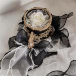 MYAYD Women's Lolita Hair accessories Tea Cup Top Hat Court Rococo Spanish flat Hat for Halloween party (Black)