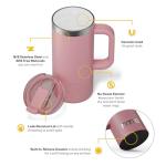 RTIC 16oz Road Trip Travel Mug with Lid and Handle, Ceramic Lined, Insulated, Stainless Steel, Metal, Double Wall Vacuum-Insulation, Portable Coffee, Tea Cup for Hot and Cold Drink, Dusty Rose