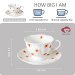 PRECITIME 12-Piece Porcelain Tea Cup Set, 6 Cups & 6 Saucers with Classic Rose Pattern, Ceramic 6oz Scalloped Cups, Dishwasher & Microwave Safe