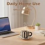 VrythosNex Retro 12oz Cappuccino Coffee Mug with Saucer, Black and White Stripe Latte Art Mug & Tea Cup and Saucers, Cute Ceramic Mug Set for Cafe, Home, Office