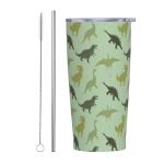 YIKISSKID Dinosaur 20oz Tumbler with Lid and Straw for Women Men, Cute Dinosaur Insulated Mug Olive Green Cartoon Dino Animals Theme Stainless Steel Tumbler Double Wall Vacuum Travel Mug Coffee Cup
