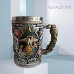 Anhuastar Military Branch Themed Stainless Steel Coffee Mug, 12 oz, Decorative 3D Relief Design 1 piece(Marine Corps)