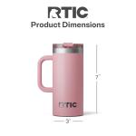 RTIC 16oz Road Trip Travel Mug with Lid and Handle, Ceramic Lined, Insulated, Stainless Steel, Metal, Double Wall Vacuum-Insulation, Portable Coffee, Tea Cup for Hot and Cold Drink, Dusty Rose