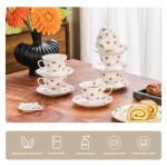 PRECITIME 12-Piece Porcelain Tea Cup Set, 6 Cups & 6 Saucers with Classic Rose Pattern, Ceramic 6oz Scalloped Cups, Dishwasher & Microwave Safe