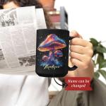 Glowing Mushroom Coffee Mug 11oz 15oz, Custom Name Forest Scene Cup, Personalized Colorful Mushroom Black Mug, Unique Nature Inspired Ceramic Cup, Gifts For Gardeners