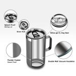 KXIAOCHEN 20oz Insulated Coffee Mug with Lid, Stainless Steel Coffee Cup, Double Wall Vacuum Coffee Tumbler with Handle, Premium Thermal Travel Coffee Mug (Silver grey)