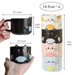 Stackable Mug Set of 4, Adorable Ceramic Coffee Mugs with Funny Cartoon Cat Designs, Perfect Gifts for Parties, Christmas, and Cat Lovers, 10 oz