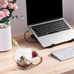 VANUODA Enamels Butterfly Flower Tea Cup, Glass Coffee Mugs with Spoon, Gifts for Birthday Valentines Mothers Day Graduation Christmas, Presents for Women Wife Mom Her Grandma Girls Teacher Friends