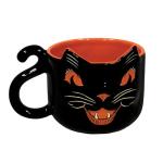 Beistle Vintage Halloween Ceramic Black Cat Mug – Retro Style Holiday Coffee Cup, Orange Drinkware with Classic Cat Face Design, Seasonal Gift Party Tableware, Dishwasher and Microwave Safe, 12 Oz