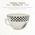 Spode Black & White Jumbo Christmas Mug - 20oz Porcelain Oversized Cup with Handle Featuring Holiday Tree Motif, Microwave & Dishwasher Safe - Seasonal Ceramic Mug for Gifting & Hosting