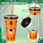 Domensi 24 Pcs Operation Valentine Day Items Bulk Plastic Cups with Lid Straw 24 oz Reusable Tumbler Water Bottle Coffee Mug for Team Employee Students Birthday Party Favors Supplies(Jungle Animal)