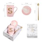 Letter S Personalized Initial Mugs with Flower, Letter S Personalized Novelty Coffee Mug, Novelty Letter Coffee Mugs for Women, Bridal Shower Gifts, Women's Initials Gifts Coffee Mug 14 Ounce Pink
