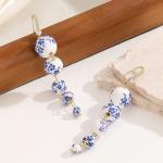 Blue White Porcelain Beaded Floral Teacup Fan Heart Pearl Pattern Drop Dangle Earrings For Women Statement Chinese Style Elegant Hook Huggie (Blue White E)