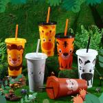 Domensi 24 Pcs Operation Valentine Day Items Bulk Plastic Cups with Lid Straw 24 oz Reusable Tumbler Water Bottle Coffee Mug for Team Employee Students Birthday Party Favors Supplies(Jungle Animal)