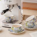 Agyiuns Tea Cup and Saucers, 6.4oz Floral Tea Cups with Gold Trim, Coffee Cappuccino Espresso Latte Mugs for Party Birthday,Christmas Gift (Iris - Blue)