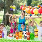 Domensi 24 Pcs Operation Valentine Day Items Bulk Plastic Cups with Lid Straw 24 oz Reusable Tumbler Water Bottle Coffee Mug for Team Employee Students Birthday Party Favors Supplies(Jungle Animal)