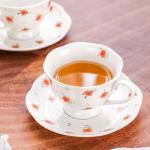 PRECITIME 12-Piece Porcelain Tea Cup Set, 6 Cups & 6 Saucers with Classic Rose Pattern, Ceramic 6oz Scalloped Cups, Dishwasher & Microwave Safe