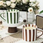 JolliKids 2 Pack Ceramic Mugs Striped Espresso Mugs 8 oz Hand Paint Coffee Cups with Handle Porcelain Coffee Mug for Christmas Valentines Day Gifts
