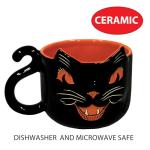 Beistle Vintage Halloween Ceramic Black Cat Mug – Retro Style Holiday Coffee Cup, Orange Drinkware with Classic Cat Face Design, Seasonal Gift Party Tableware, Dishwasher and Microwave Safe, 12 Oz