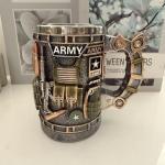 Anhuastar Military Branch Themed Stainless Steel Coffee Mug, 12 oz, Decorative 3D Relief Design 1 piece(Marine Corps)