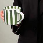 JolliKids 2 Pack Ceramic Mugs Striped Espresso Mugs 8 oz Hand Paint Coffee Cups with Handle Porcelain Coffee Mug for Christmas Valentines Day Gifts