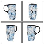 DUSVALLY Ceramic Coffee Mug Travel Cup with Lid for Car Cup Holder, Porcelain Tall Tea Cup for Latte, Cappuccino and Cocoa, Men Women Office & Home, 17 Oz, Just Believe