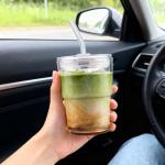 BLUEPOLAR 13oz/400ml Glass Water Tumbler with Straw and Lid Sealed Carry On Thick Wall Iced Coffee Cup Glass Cup for Water, Iced Tea Fruit Juice Etc(Aurora White