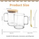 LECEHIVO 8 Sets 20oz Clear Glass Coffee Mugs with Handles and Lids Big Large Tea Cups with Gold Spoons, Bent & Straight Straws, Straw Brushes for Latte Espresso Cappuccino Hot Cold